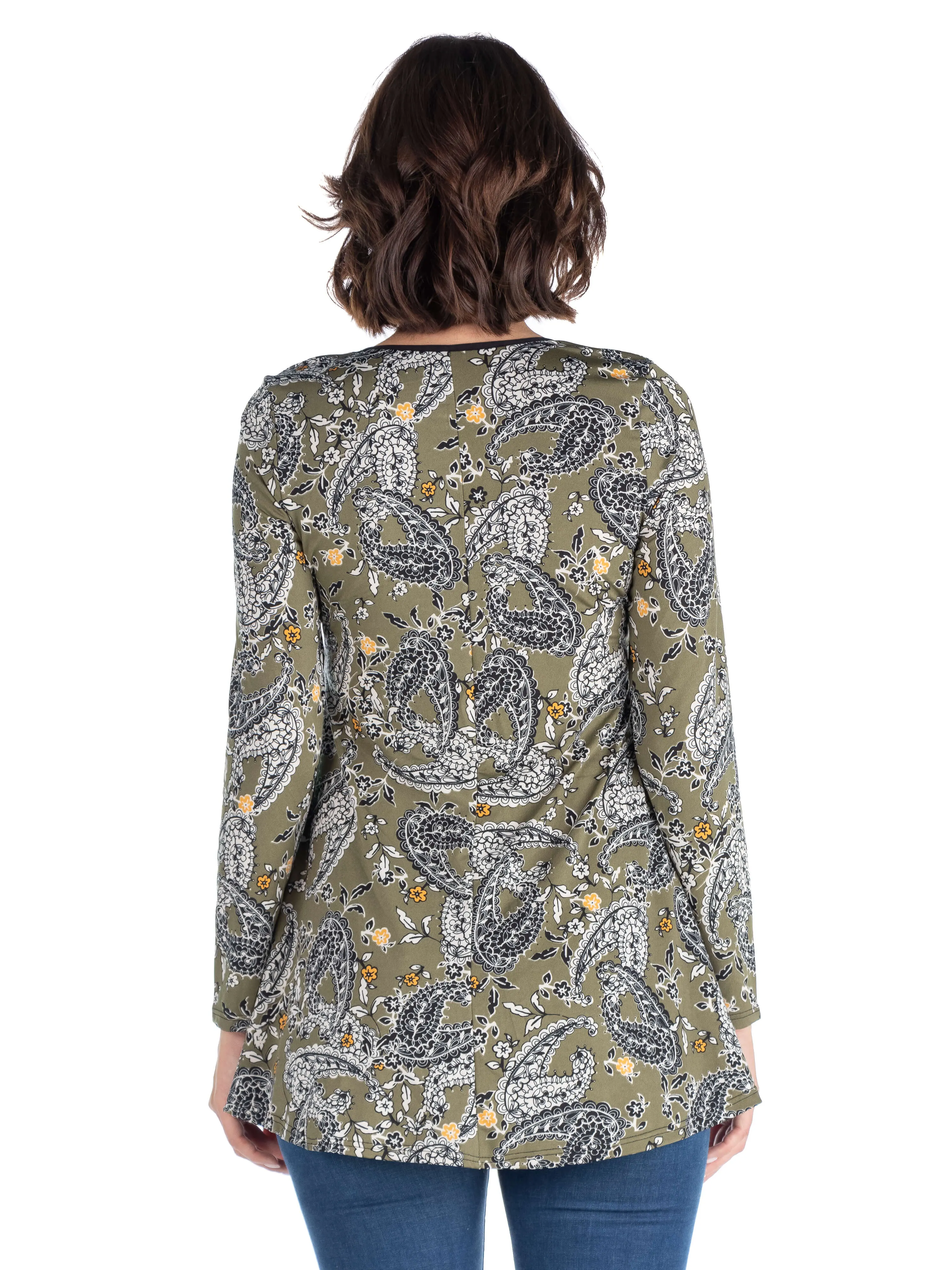 Army Green Paisley Long Sleeve Tunic Top