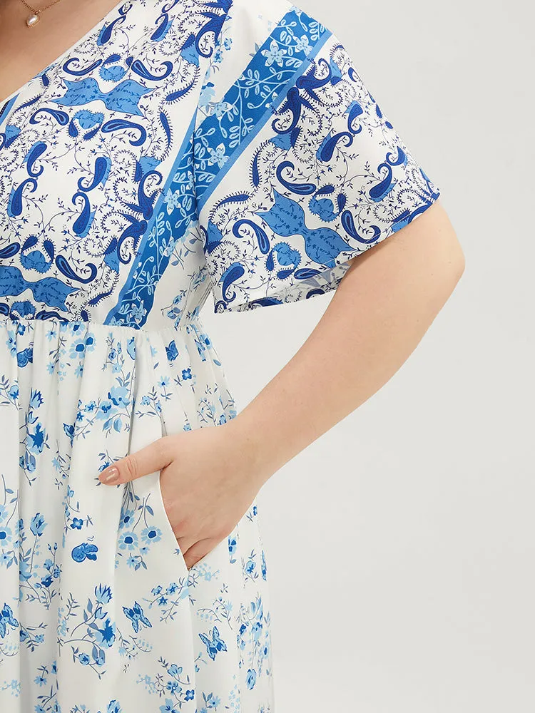Bandana Ruffle Sleeve Button Detail Pocket Ties Up Dress