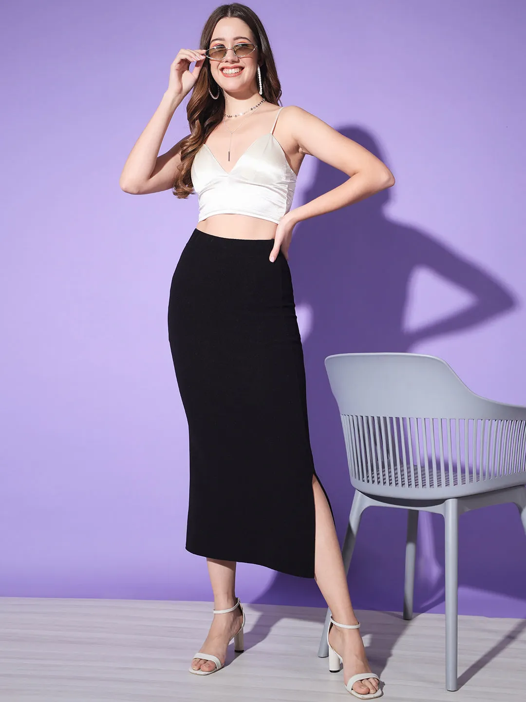 Below Knee Slit Women Pencil Skirt-3137-3137