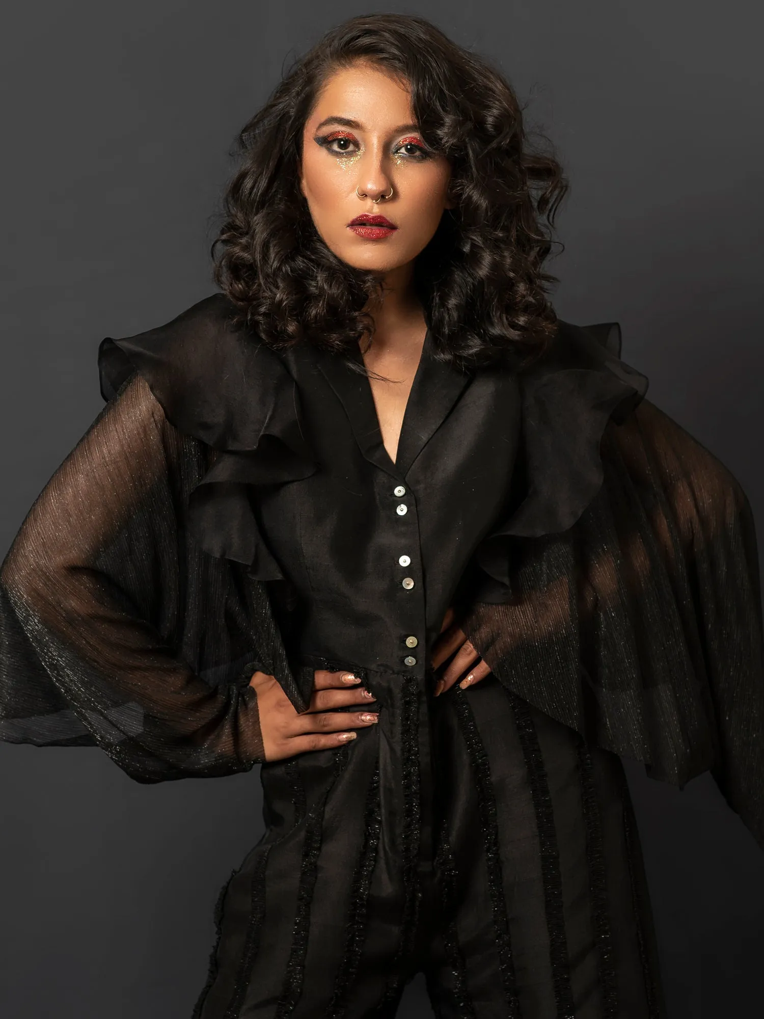 BLACK FRILL JUMPSUIT