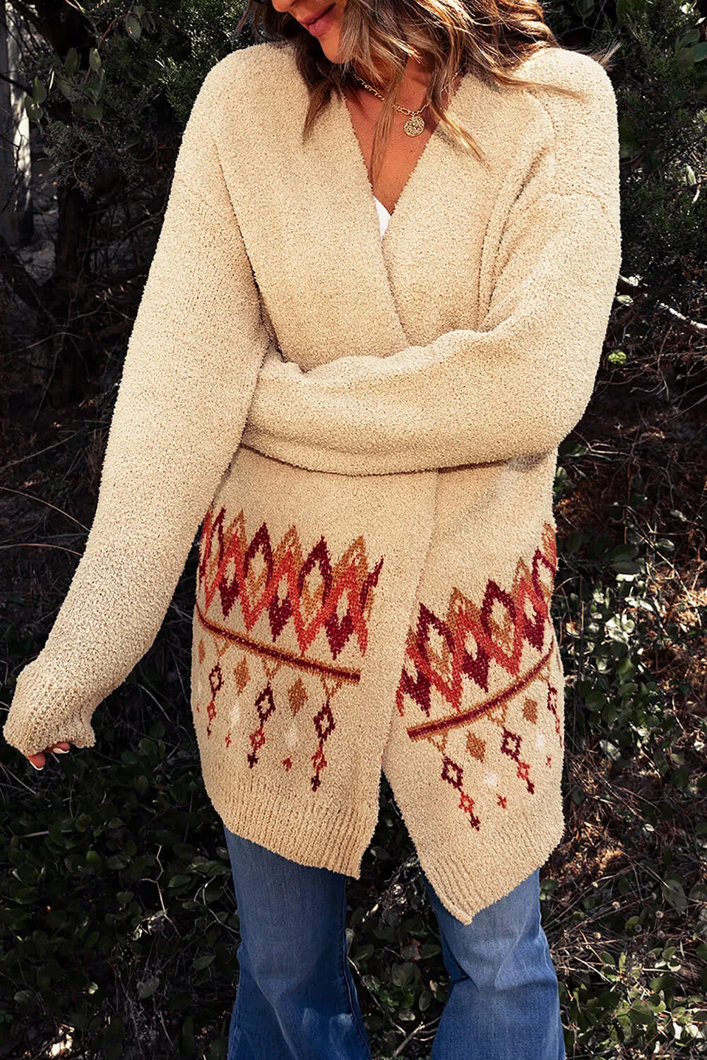 Bohemian Ribbed Trim Dropped Shoulder Cardigan