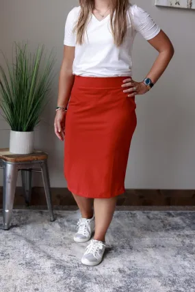 Crisp Burgundy Butter Soft Midi Skirt, ~14/16