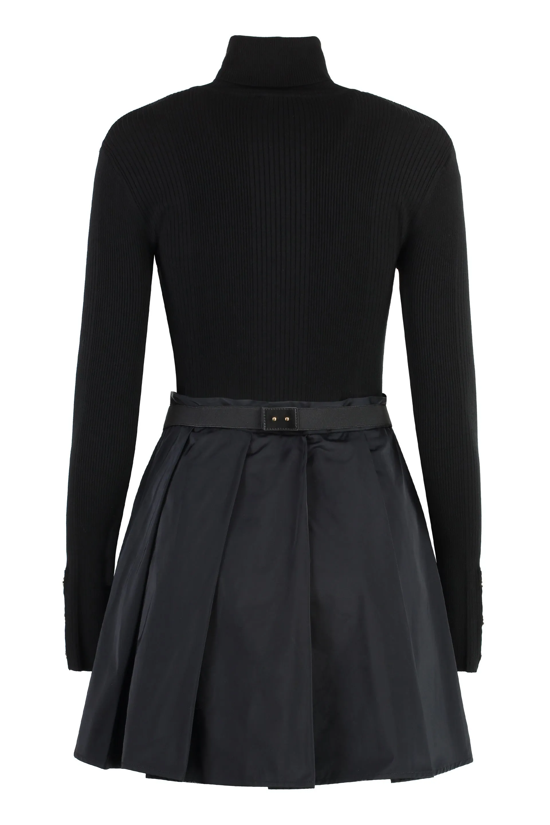 ELISABETTA FRANCHI Knit Dress with Pleated Skirt and Coordinated Belt