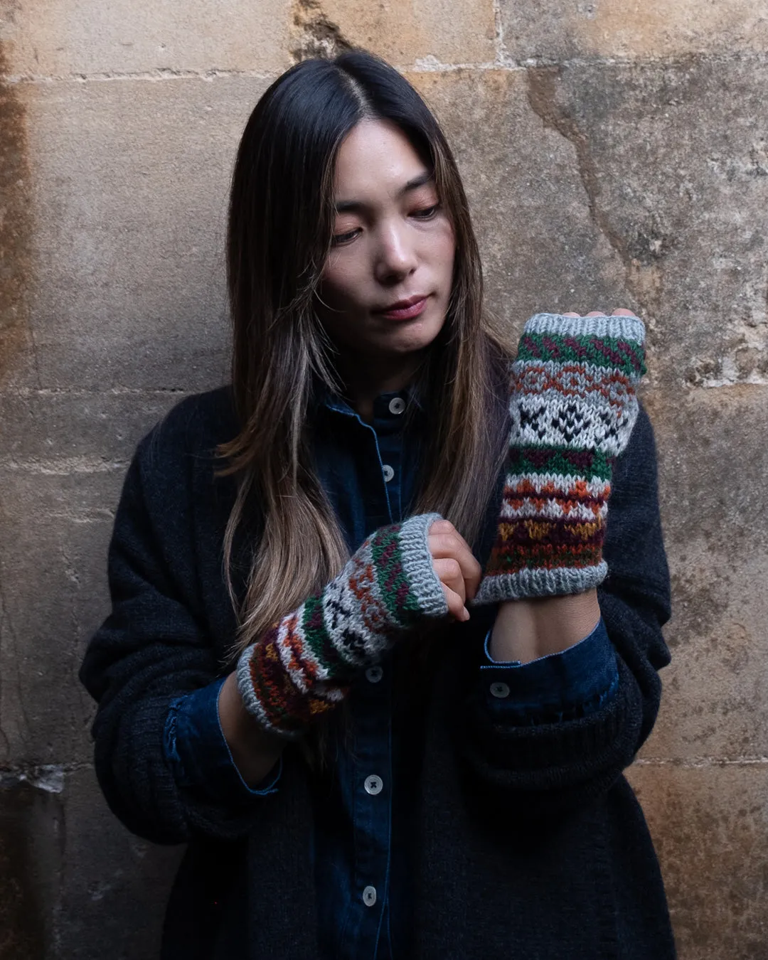 Fair Isle Fingerless Knitted Mittens