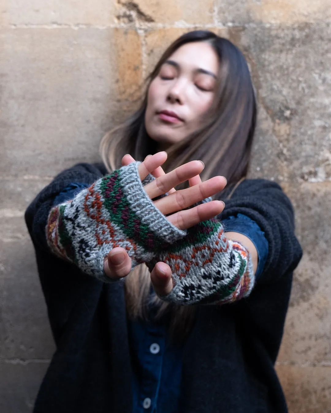 Fair Isle Fingerless Knitted Mittens