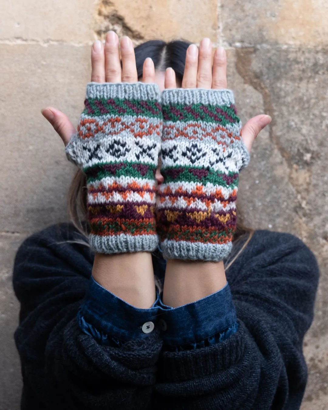 Fair Isle Fingerless Knitted Mittens