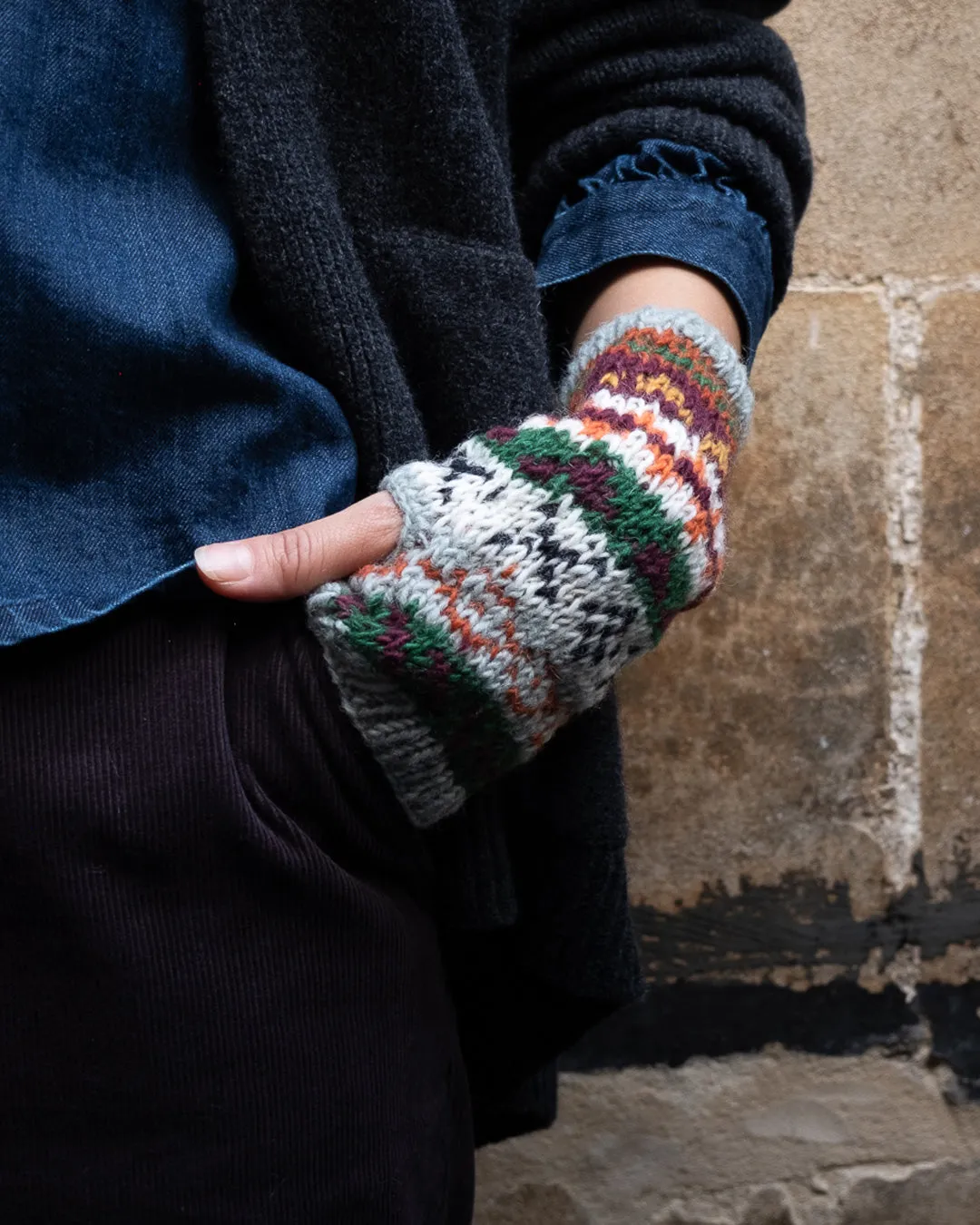 Fair Isle Fingerless Knitted Mittens
