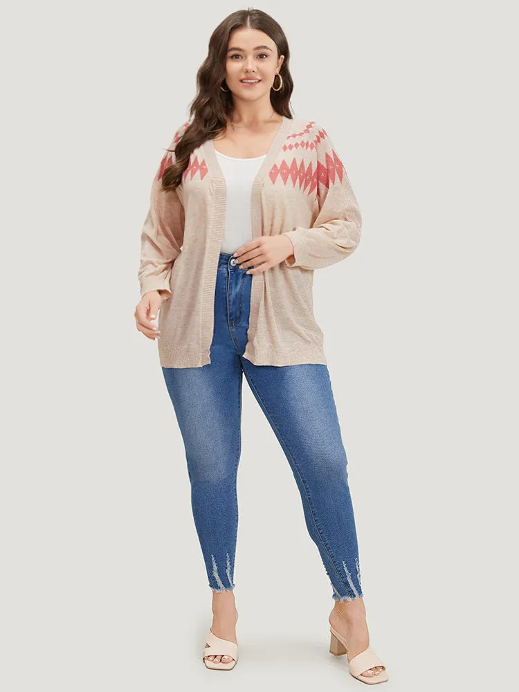 Geometric Print Raglan Sleeve Open Front Cardigan