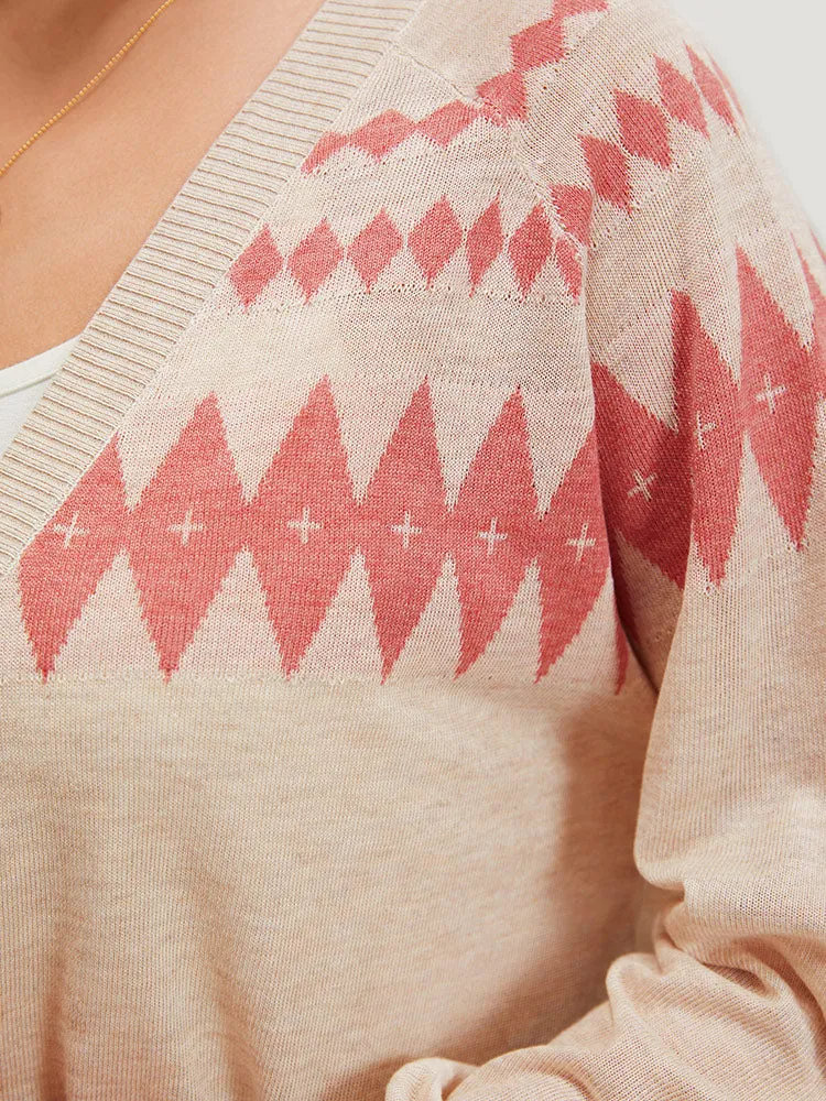 Geometric Print Raglan Sleeve Open Front Cardigan