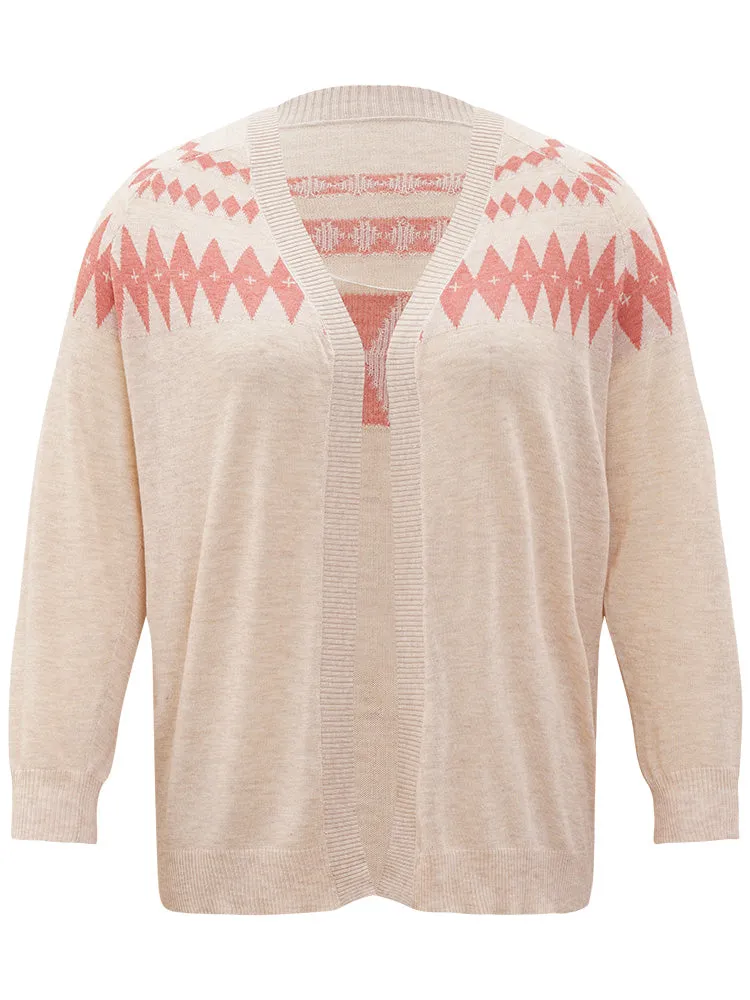 Geometric Print Raglan Sleeve Open Front Cardigan