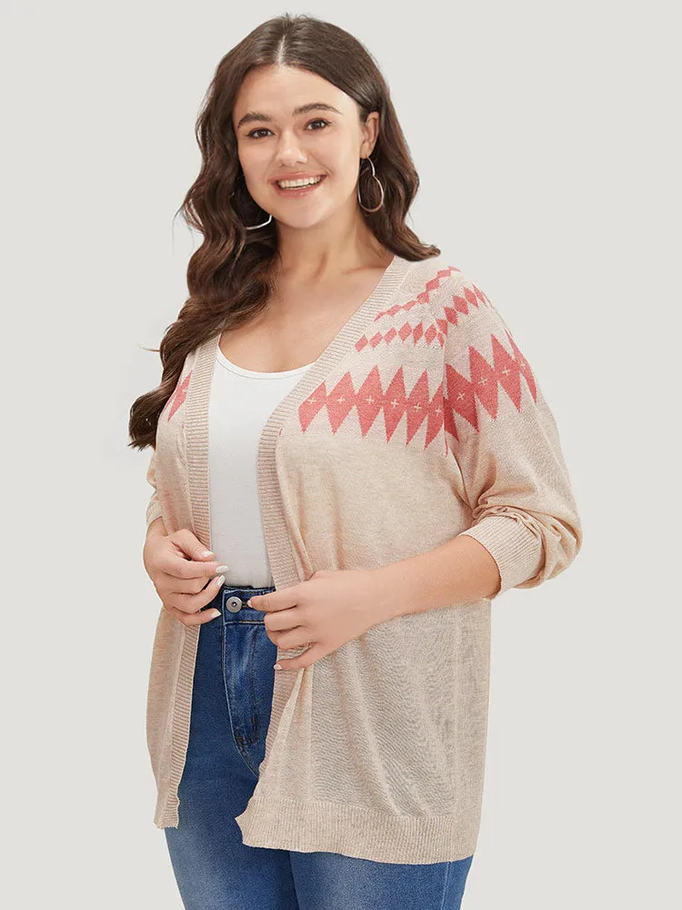 Geometric Print Raglan Sleeve Open Front Cardigan