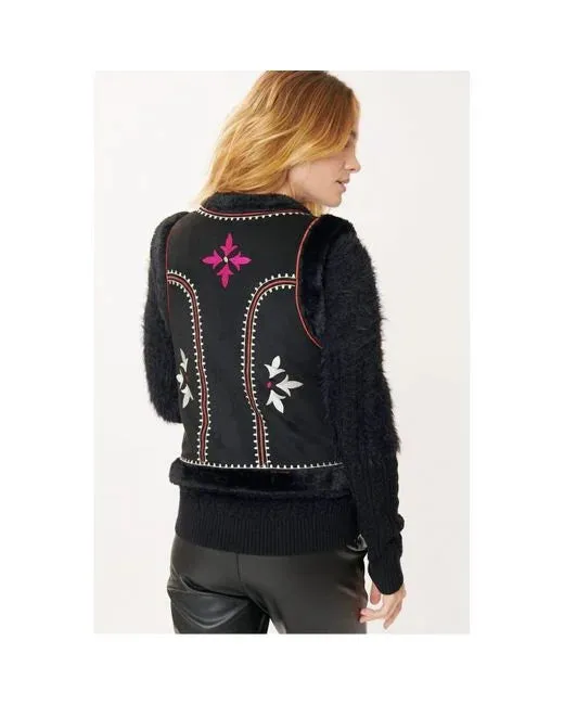 Gilet Embroidered Vest-Black Multi/White