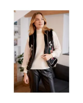Gilet Embroidered Vest-Black Multi/White