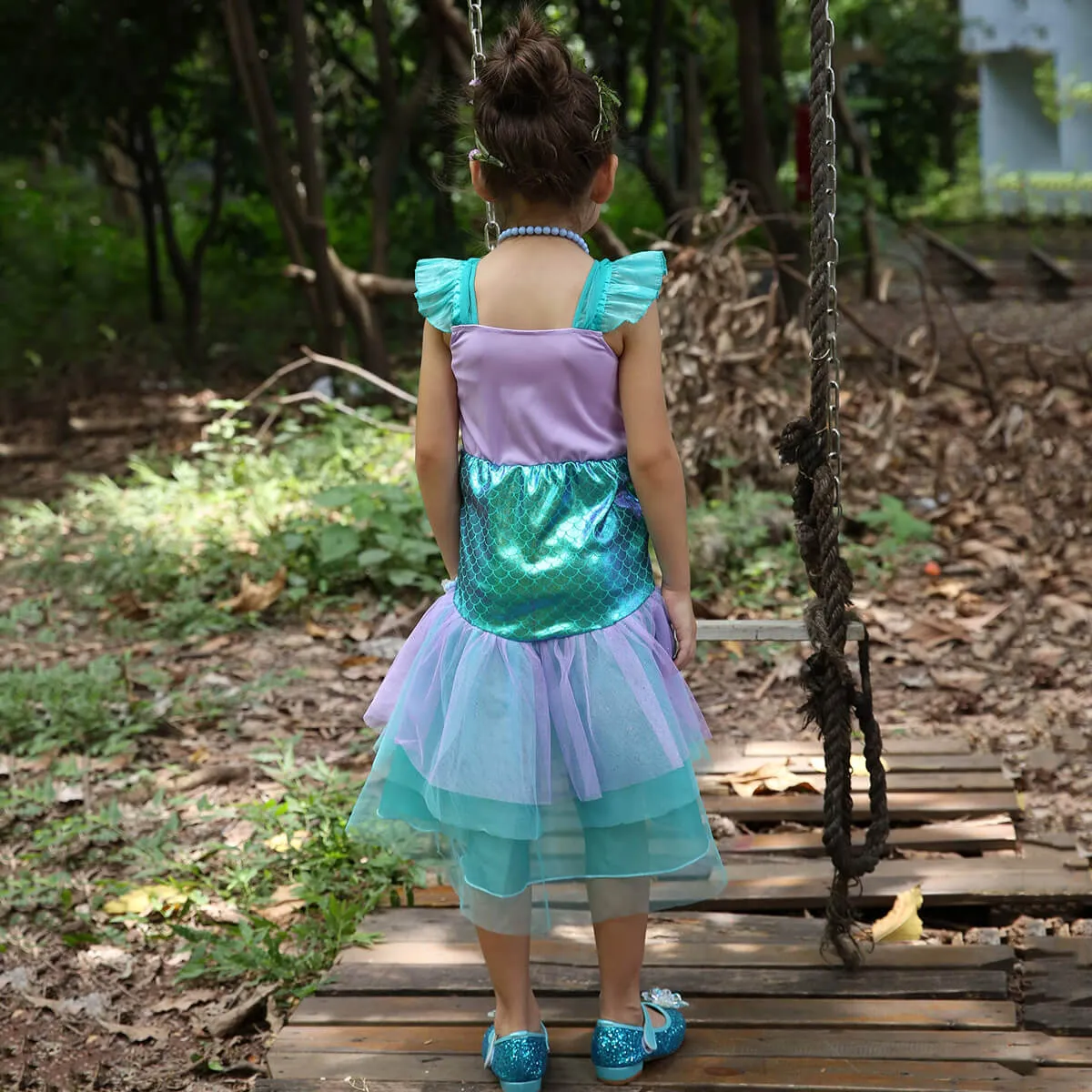 Girls Princess Mermaid Dress Halloween Carnival Party Ariel Dress 4-10Y