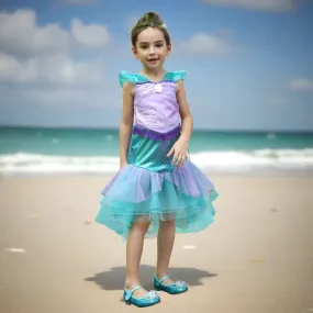 Girls Princess Mermaid Dress Halloween Carnival Party Ariel Dress 4-10Y