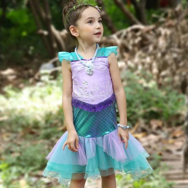 Girls Princess Mermaid Dress Halloween Carnival Party Ariel Dress 4-10Y