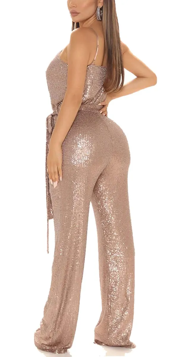 Gold Sequin Glitter Sleeveless Jumpsuit