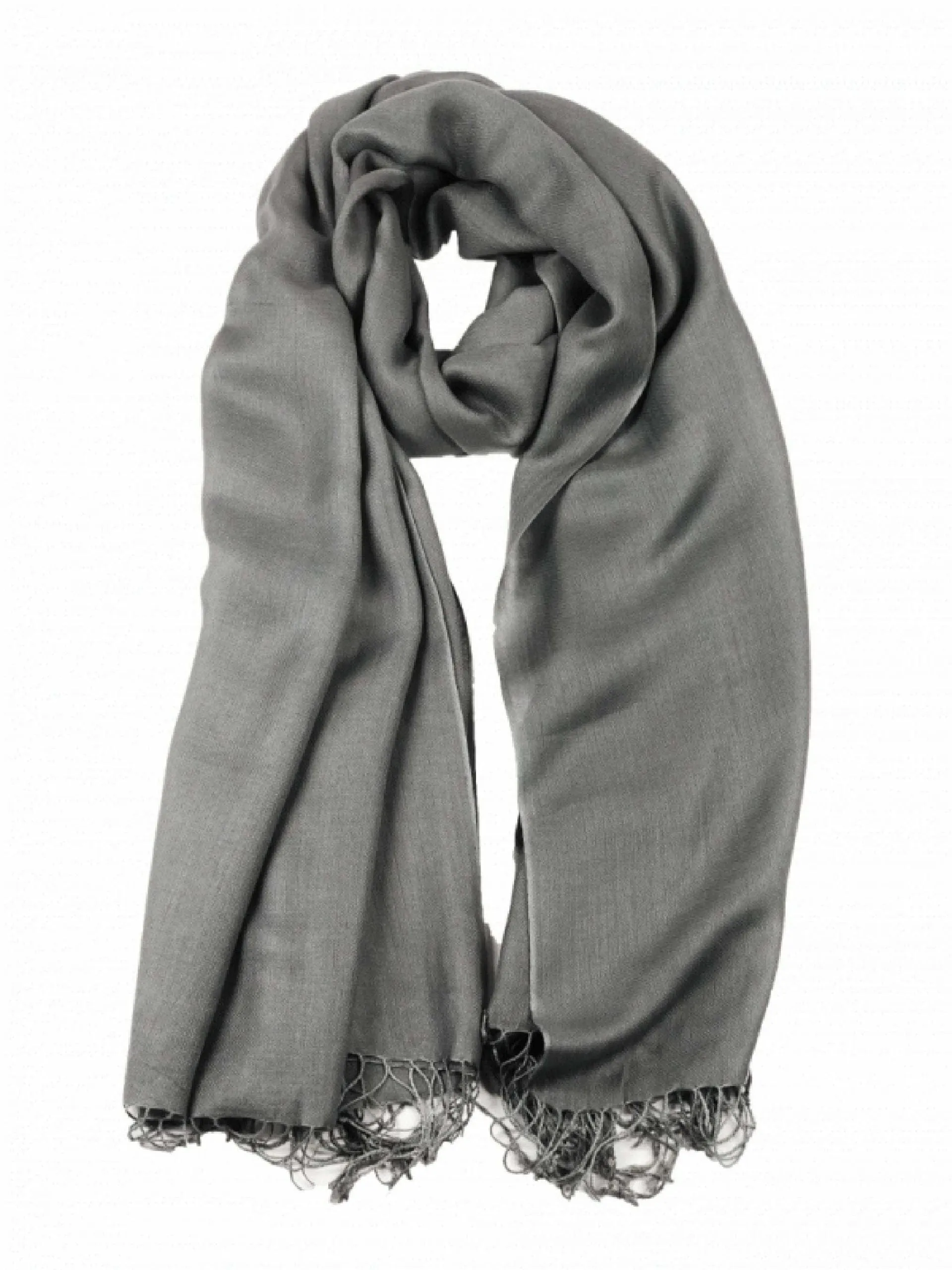 Gray Modal Solid Scarf with Eyelash Fringes