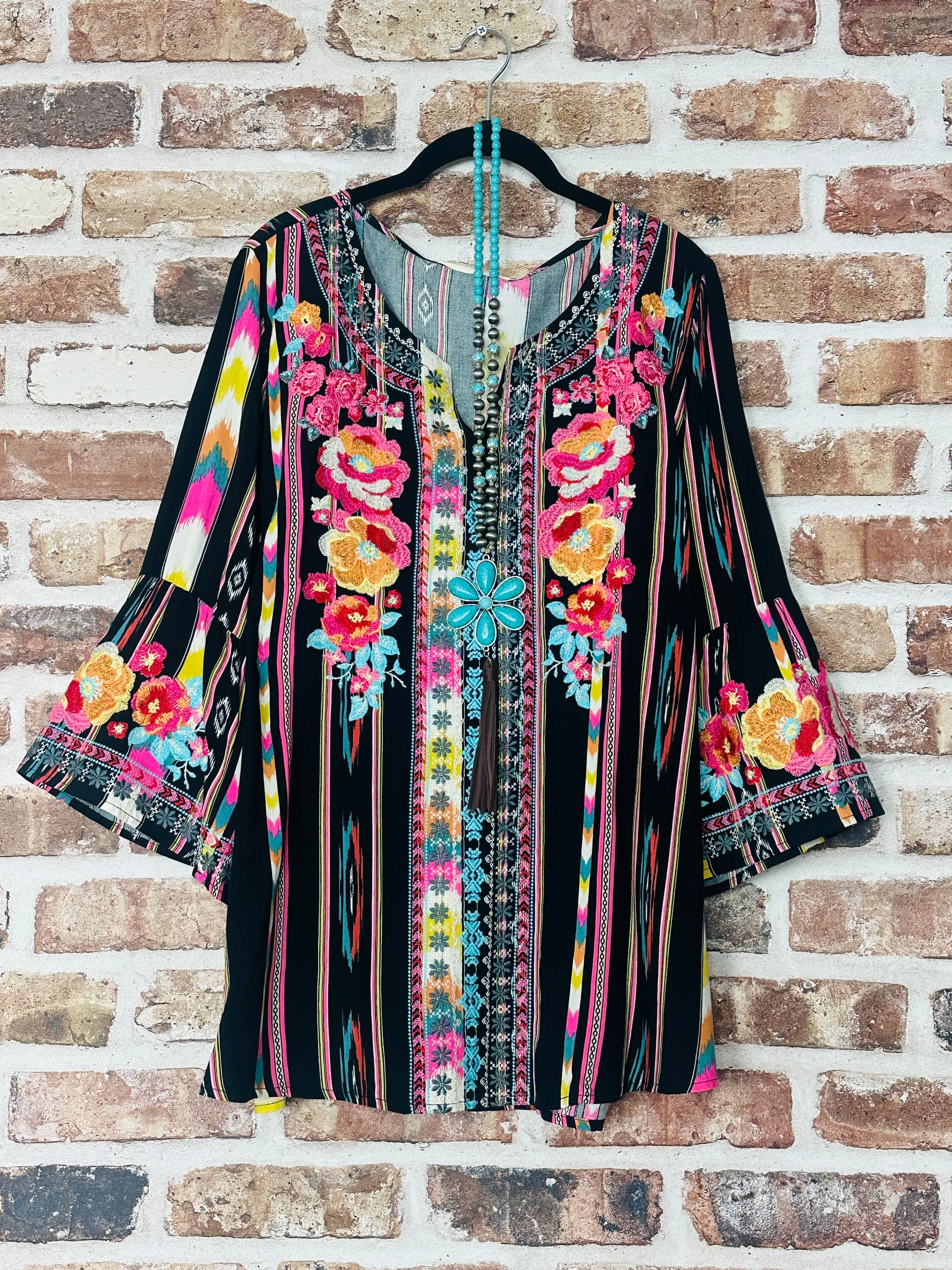 Happiness is a choice Embroidered Black Multicolor Tunic
