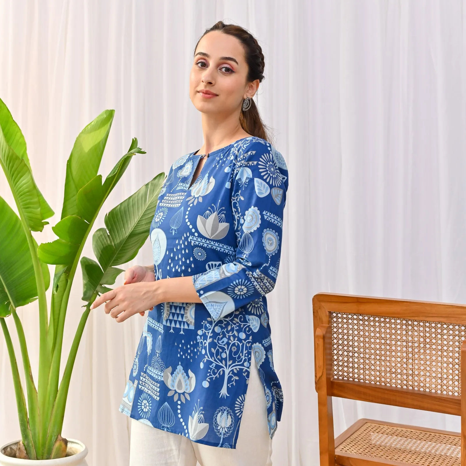 Indigo Owl Printed Tunic