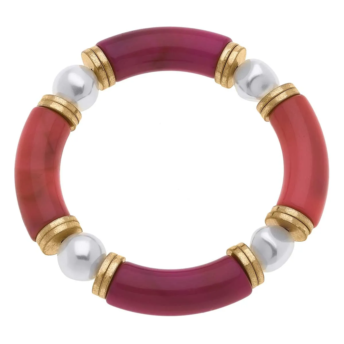 Lelani Resin Color-Block & Pearl Bracelet in Fuchsia Flame
