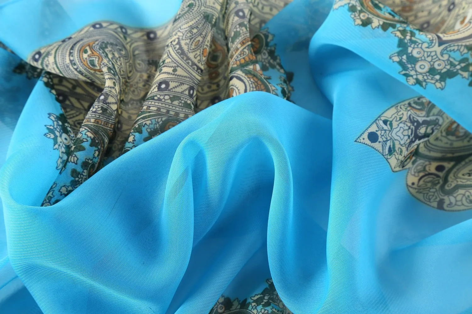Long Sheer Chiffon Scarf Blue Theme Paisley Print CHL423
