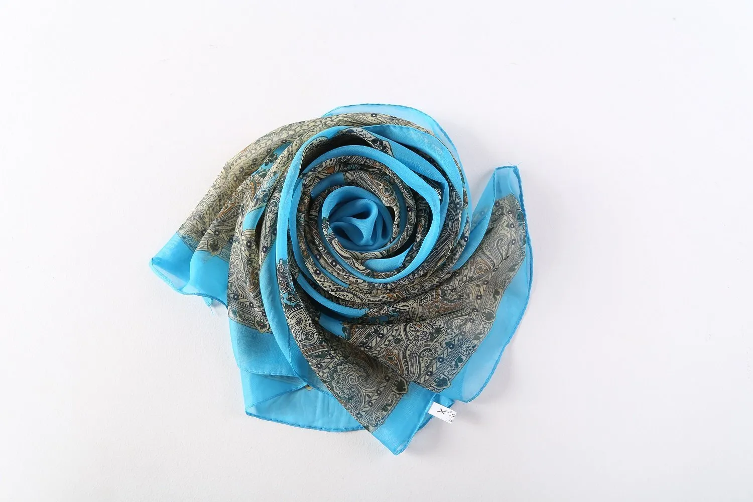 Long Sheer Chiffon Scarf Blue Theme Paisley Print CHL423
