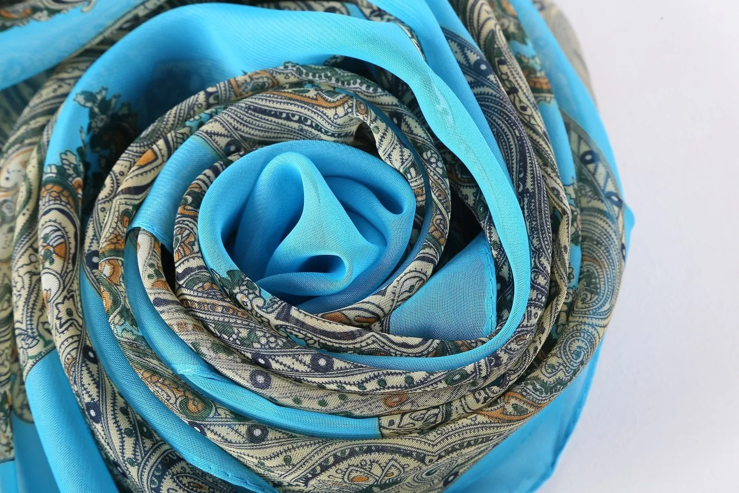 Long Sheer Chiffon Scarf Blue Theme Paisley Print CHL423