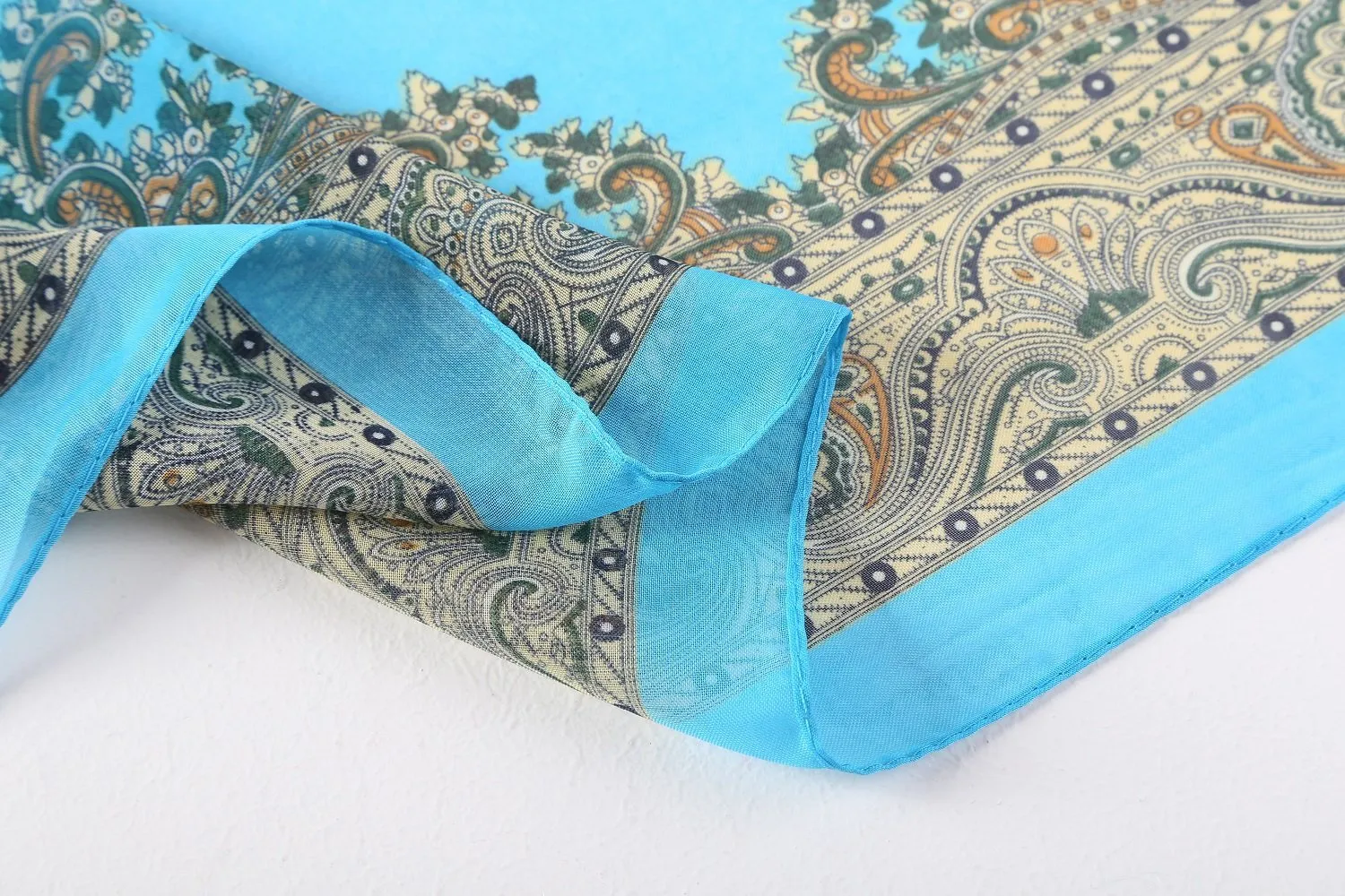 Long Sheer Chiffon Scarf Blue Theme Paisley Print CHL423