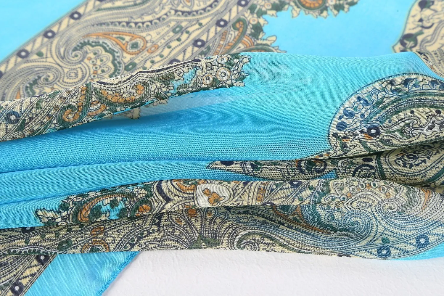 Long Sheer Chiffon Scarf Blue Theme Paisley Print CHL423