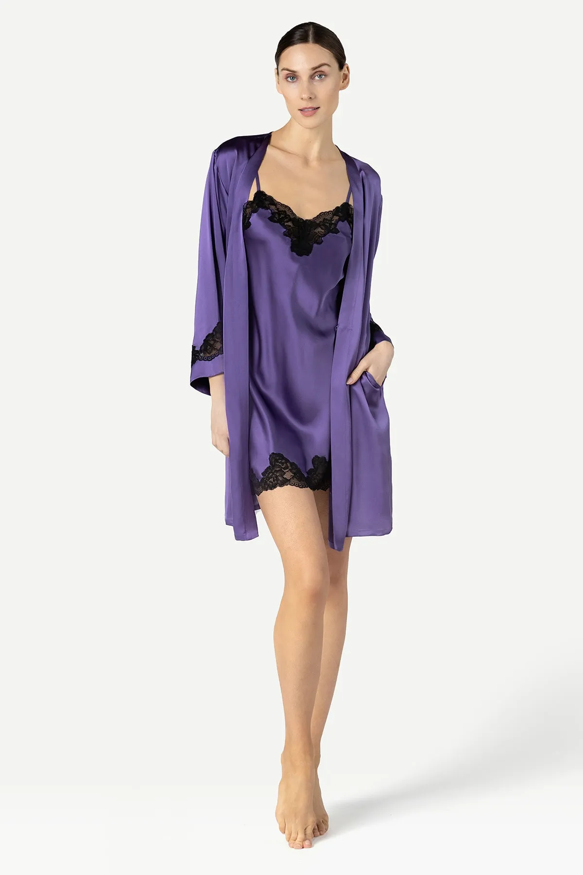 Morgan Lace Spaghetti Silk Chemise