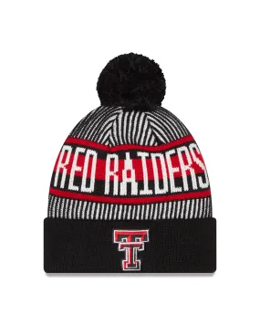 New Era Double T Red Raiders "Knit Stripe" Cuffed Beanie w/ Pom