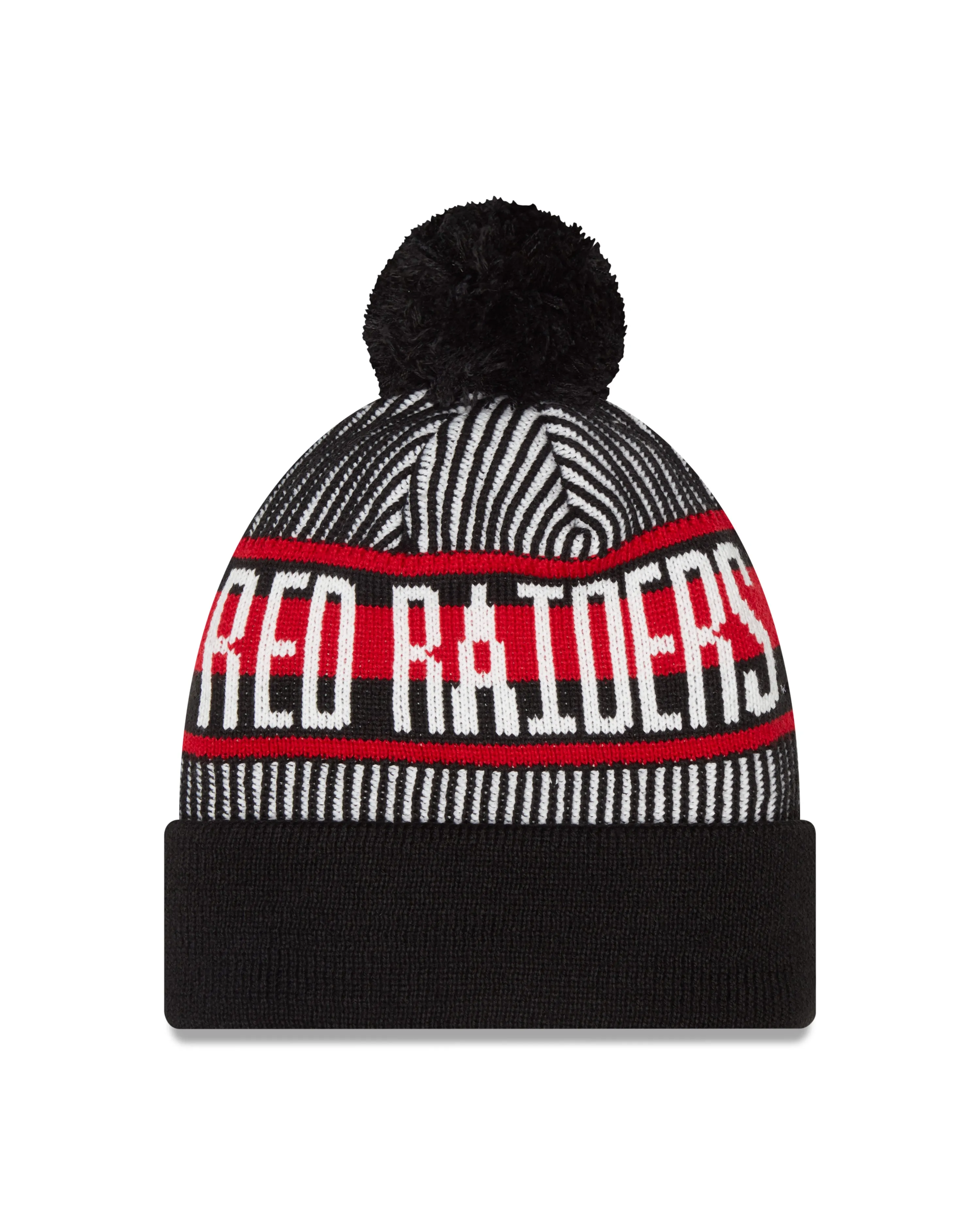New Era Double T Red Raiders "Knit Stripe" Cuffed Beanie w/ Pom