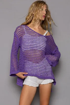 Openwork Flare Sleeve Knit Cover-Up