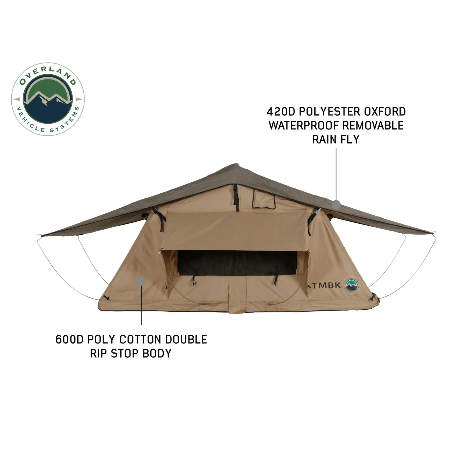 OVS TMBK 2 Person Roof Top Tent with Green Rain Fly