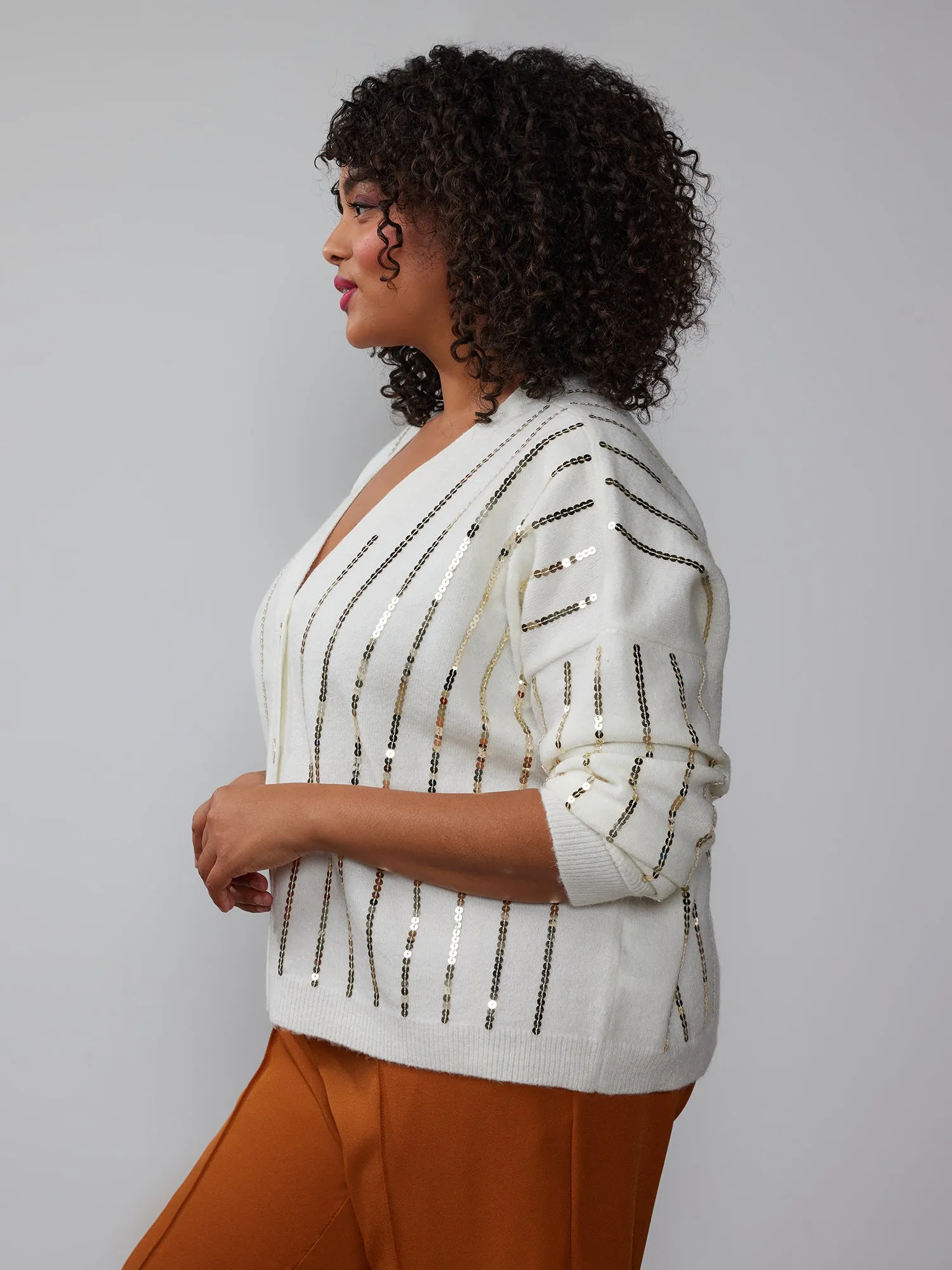 Plus Long Sleeve Sequin Cardigan