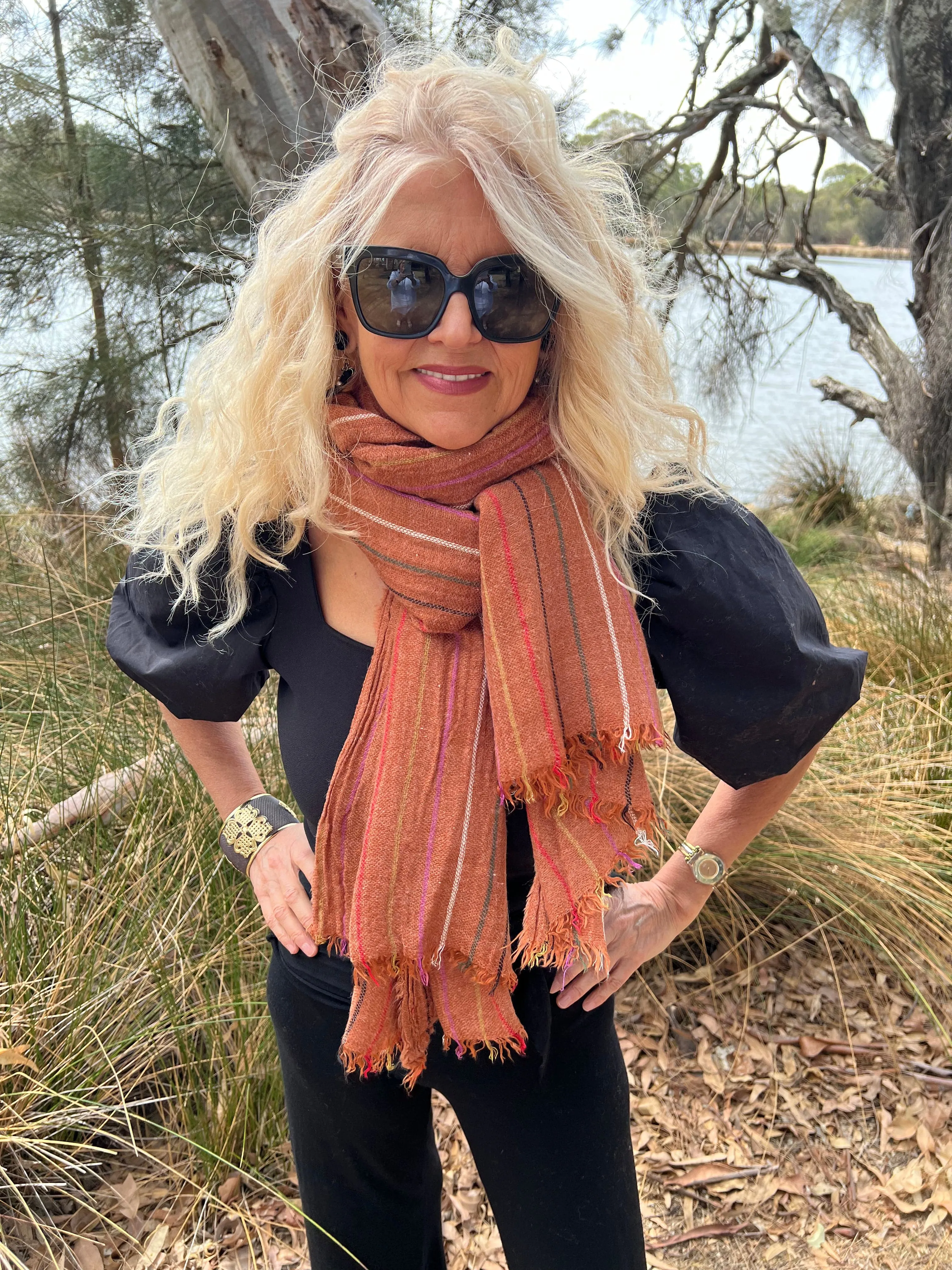 Rust Scarf - Unisex Scarf - Striped Scarf