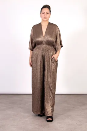 Scarlett V-Neck Jumpsuit - Bronze, Pleated