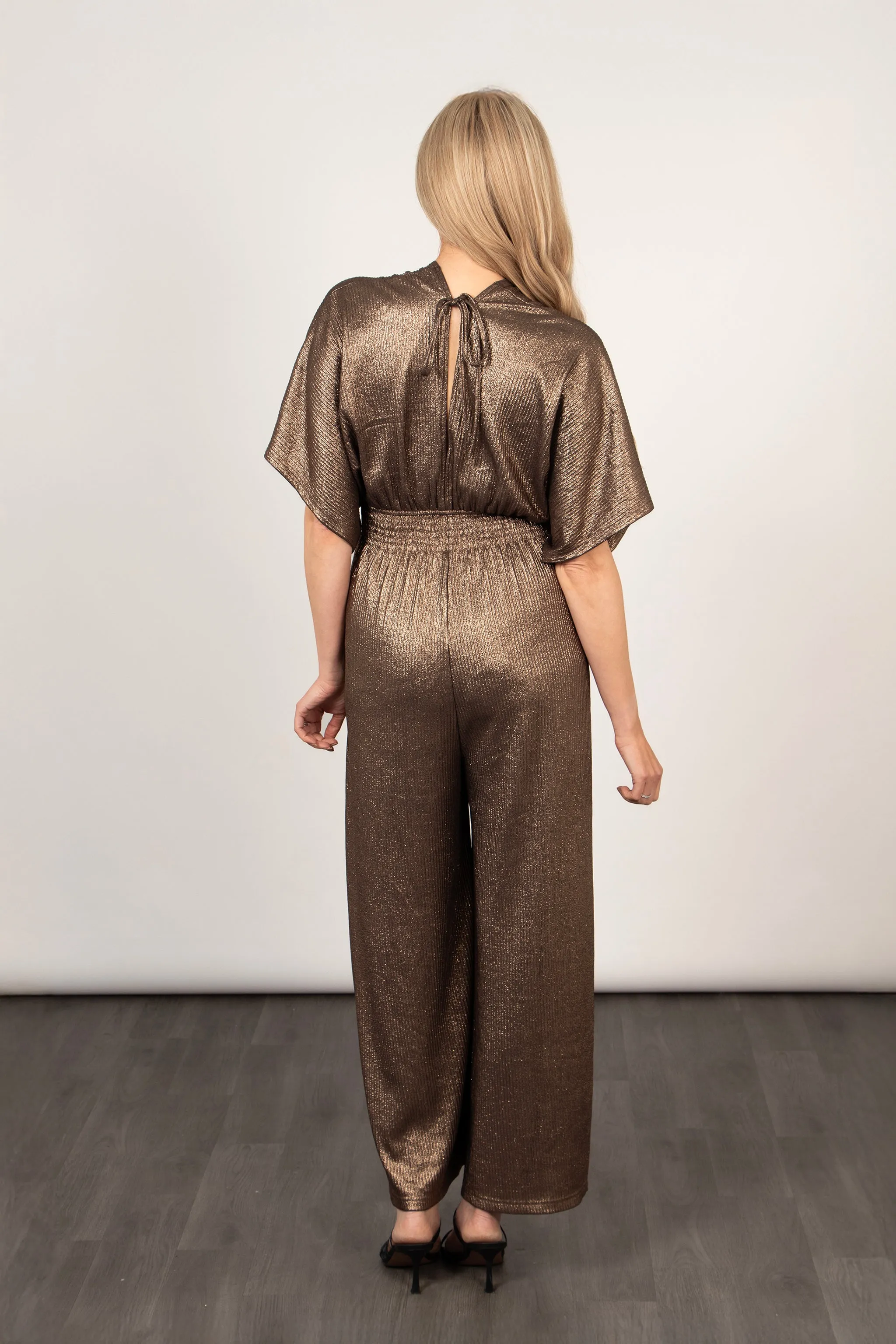 Scarlett V-Neck Jumpsuit - Bronze, Pleated