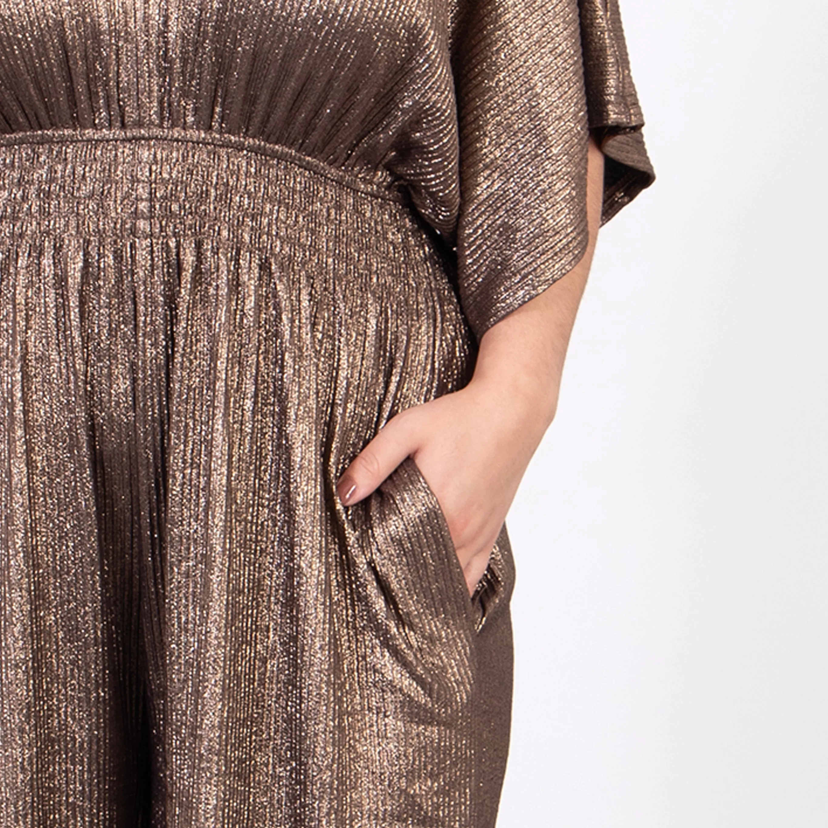 Scarlett V-Neck Jumpsuit - Bronze, Pleated