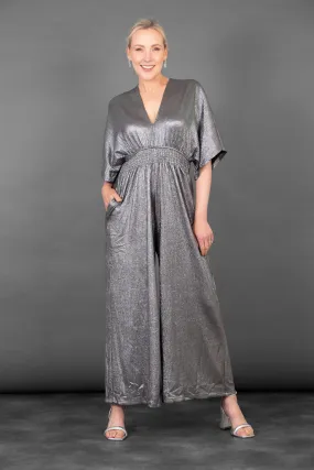 Scarlett V-Neck Jumpsuit - Silver, Pleated