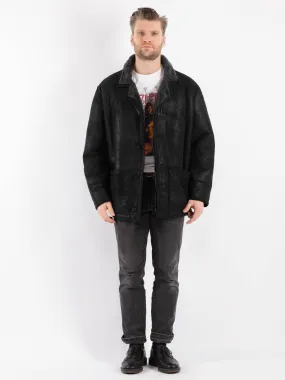 Vintage 70's Men Sheepskin Shearling Jacket in Black
