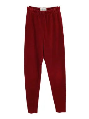Vintage 90s Bohemian Solid Deep Red Corduroy Ribbed Velour Leggings with Elasticated Waist | Size XS