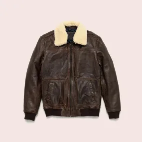 Vintage Brown Shearling Lambskin Bomber Jacket for Men