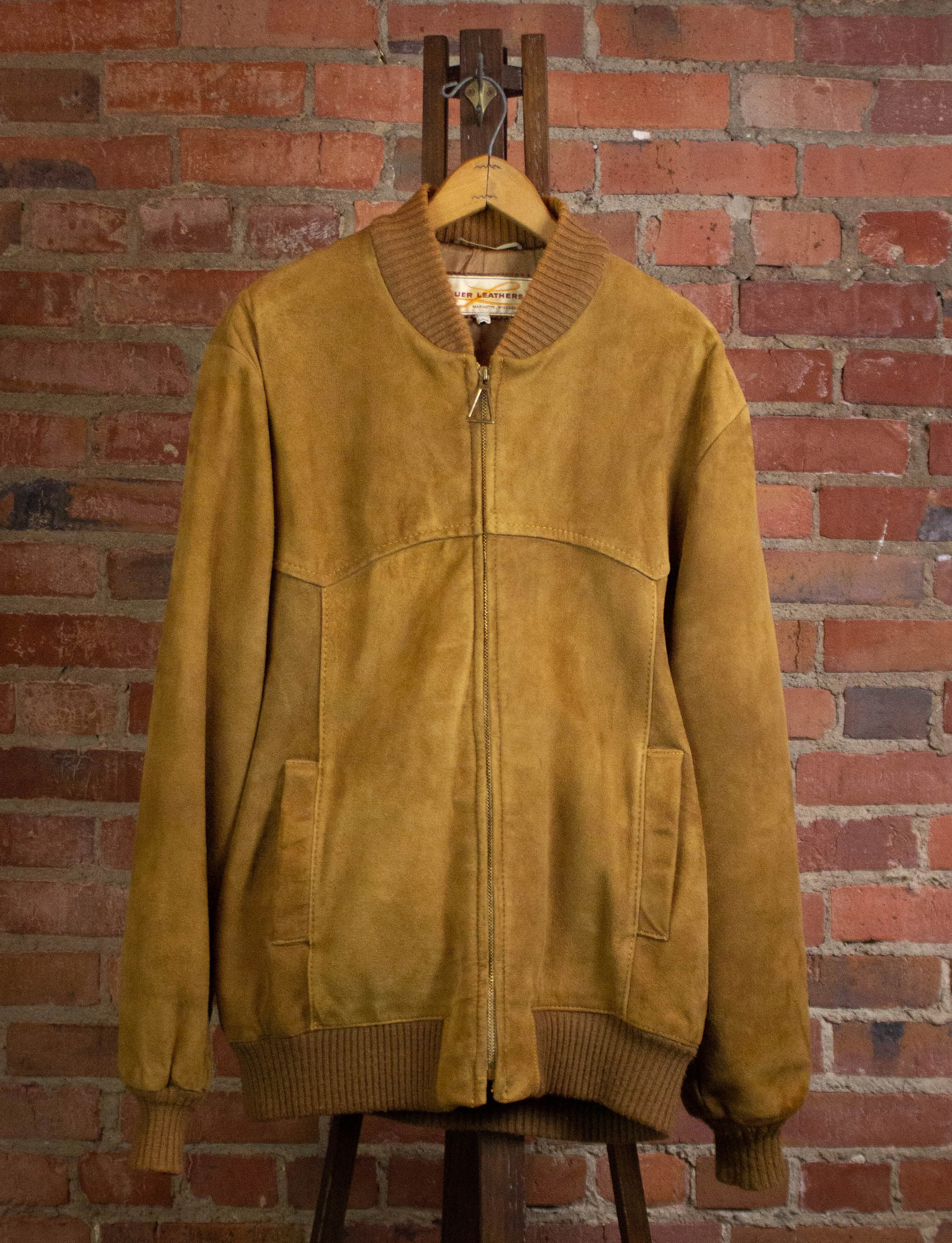 Vintage Lauer Leathers Suede Bomber Jacket Tan Size 46L