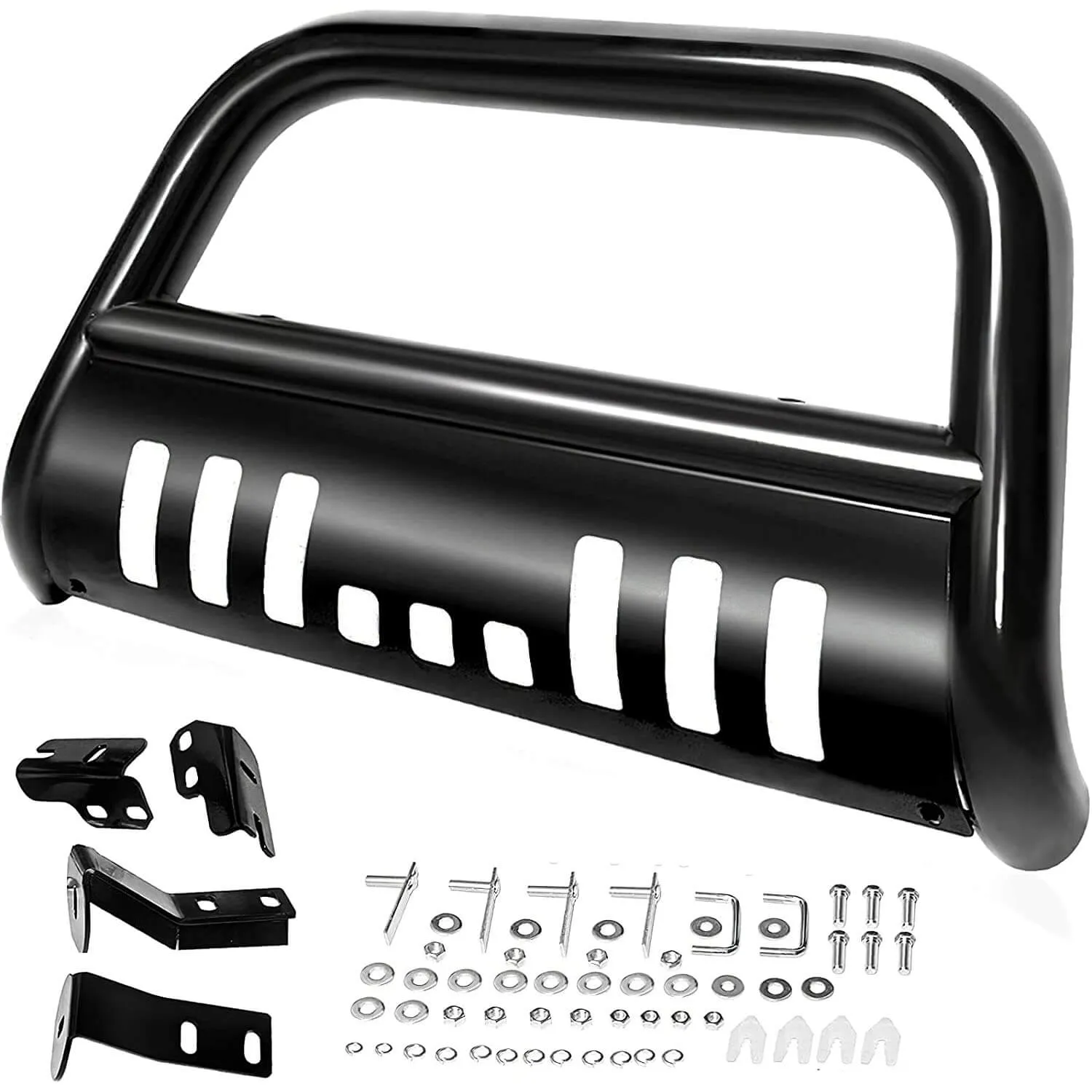 YITAMOTOR® 2004-2023 Ford F150 Black Bull Bar Push Brush Front Bumper Grille Guard with Skid Plate