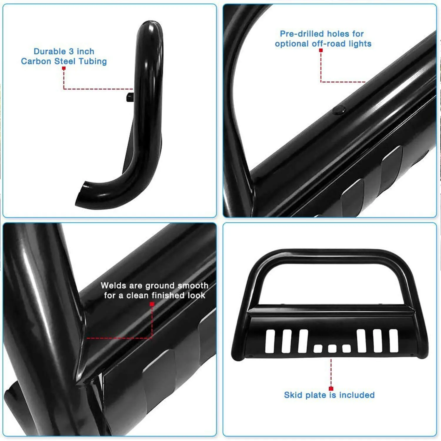 YITAMOTOR® 2004-2023 Ford F150 Black Bull Bar Push Brush Front Bumper Grille Guard with Skid Plate